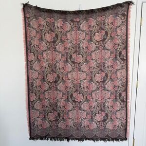 Vintage Goodwin Weavers Pink Mauve Floral Tapestry Throw Blanket Made in USA
